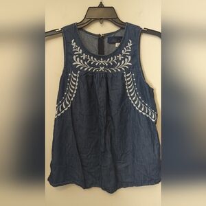 Blue Rain Navy Embroidered Halter Sleeveless Top Size Medium